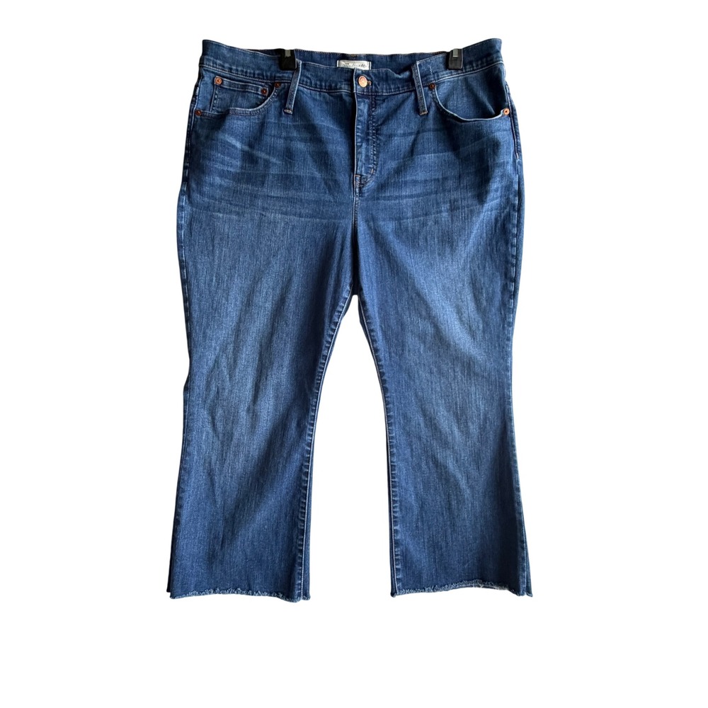 Madewell Demi-Boot Jeans Womens 34 Blue Raw Hem Cropped Flare Stretch Denim